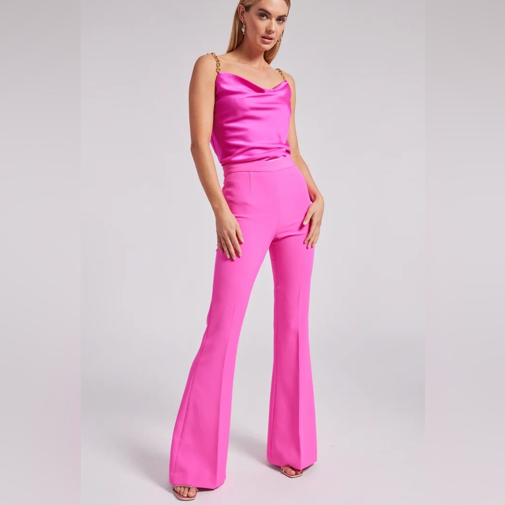 NWT House of Harlow 1960 Pink Satin Rhinestone Strap Draped Tank Camisole - Picture 2 of 9